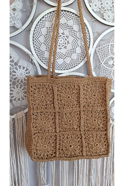 ARTTMACRAME Χειροποίητη ψάθινη τσάντα 26x28 cm – Καλοκαιρινή τσάντα ώμου