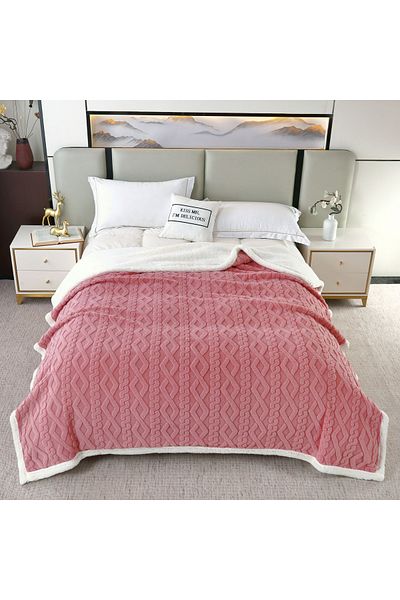 FIONNA.RO Cocolino Knitted Print Blanket With Fur - Pink