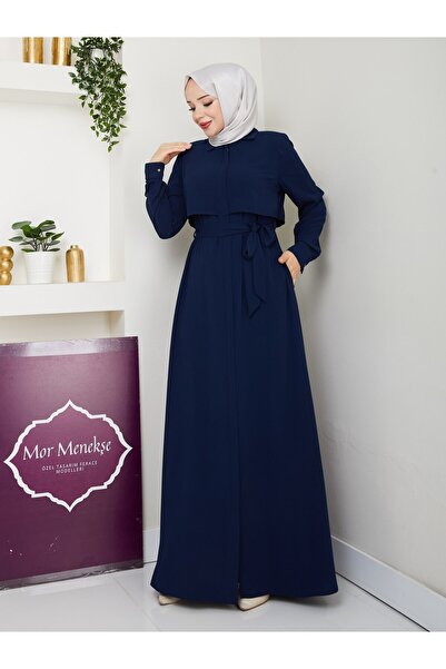 Mor Menekşe Pelerinli Ferace Medine İpeği kumaş