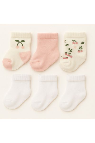 mini mia Set of 6 Baby Socks – Patterned & Solid Color, Soft Cotton