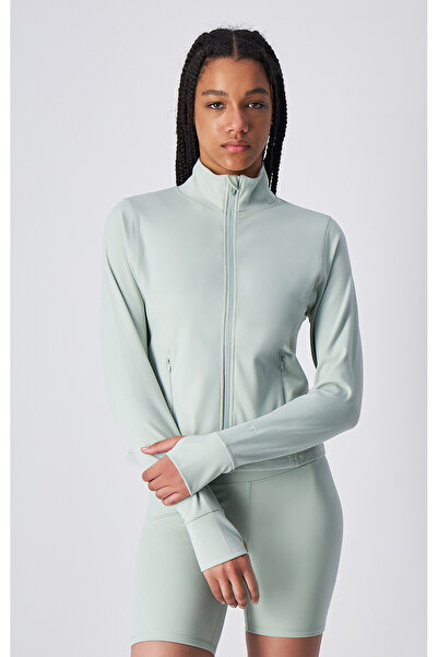 Champion سويت شيرت رياضي بسحاب كامل للنساء باللون الأخضر-J2032-GS129