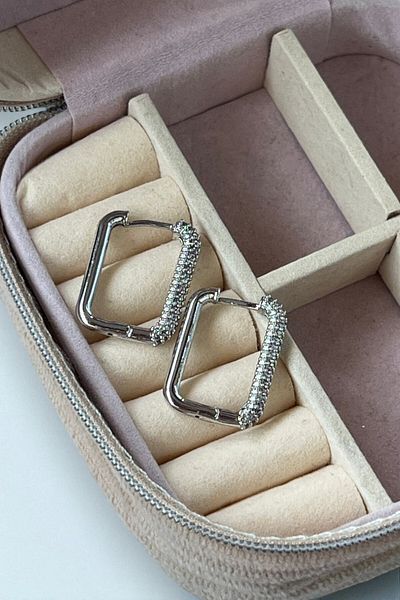 MUTENA Rectangular Fitted Stone Huggie Earrings