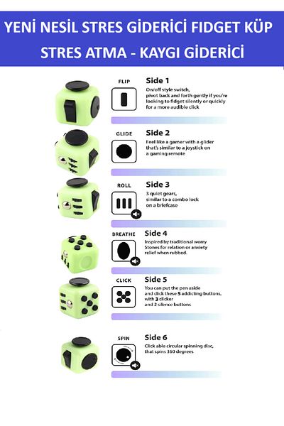 ZETCONCEPT New Generation Stress Cube - Fidget Cube - Green-Black - Useful for Stress Relief and Anxiety