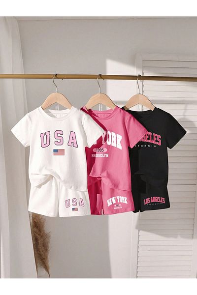 Lazy Koala Girls' Summer Shorts T-Shirt Set Set of 3 - Printed Casual Sports Set (Age 3-14)