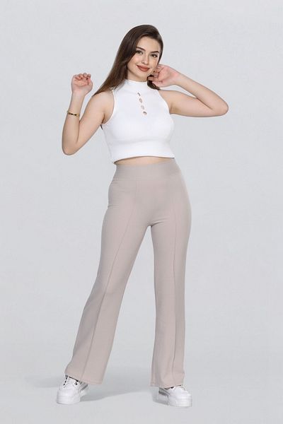 SOSYETE AVM Beige High Waist Striped Spanish Trousers