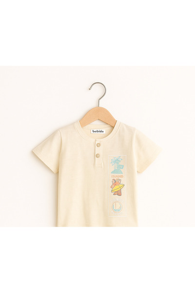 BABİDO Boy's Summer Suit 3/6 Years. Button Printed T-Shirt and Comfortable Shorts