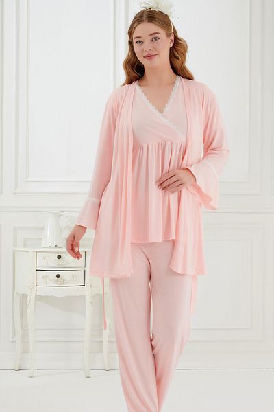 Emose 3-Piece Maternity Pajama Set with Lace and Morning Dress