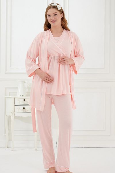 Emose 3-Piece Maternity Pajama Set with Lace and Morning Dress