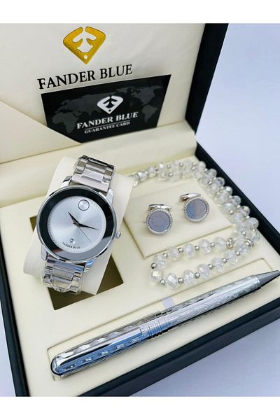 FANDER BLUE Men's set consisting of 4 pieces: watch, rosary, cufflinks, and pen.