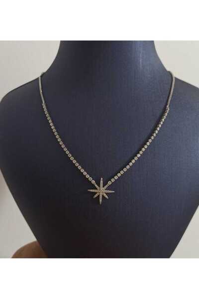 Simge Gümüş قلادة من حجر الزركون ونجمة القطب المائية مع مصعد