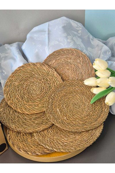 Lider MAGNESİA Wicker Jute 6 Li Set American Service 20 cm Brown 6 Pcs Runner