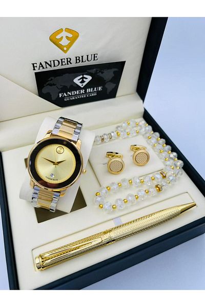 FANDER BLUE Men's set consisting of 4 pieces: watch, rosary, cufflinks, and pen.