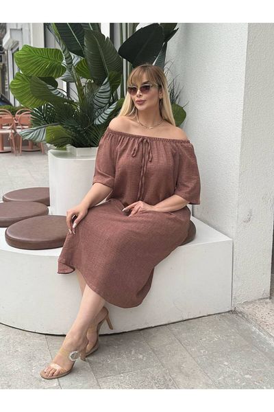 MODA Γυναικείο φόρεμα Sofia με ελαστικό γιακά με κορδόνια σε μεγάλο μέγεθος