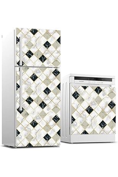 Mu Art Ahşap Refrigerator and Dishwasher White Goods Sticker Covering Cross Marble