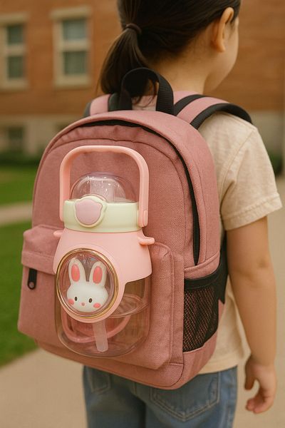İNTER LİFE Cute Rabbit Model Children's Water Bottle and Flask Bpa Free Leakproof Durable Water Bottle with Hanger 900 ml