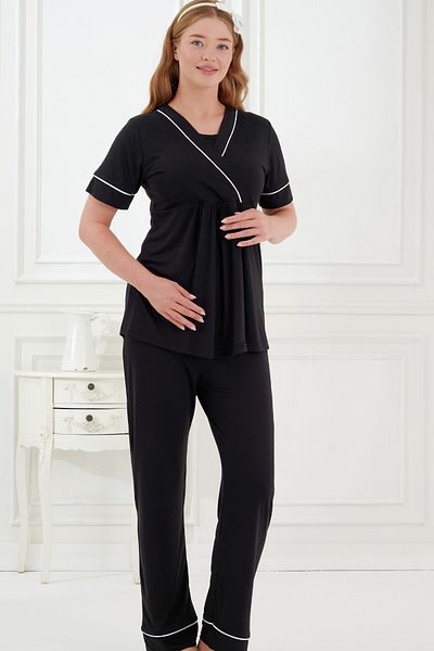 Emose 3-Piece Maternity Pajama Set with Lace and Morning Dress