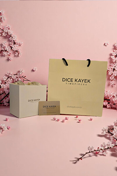 Dice Kayek 5 ATM Su Geçirmez Beyaz Kadran Altın/Metalik Taşlı Kadın Kol Saati, Taşlı Bileklik Hediyeli