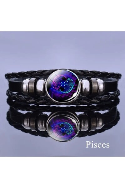 YIWU علامة برج السمكة البراقة، سوار من الجلد الصناعي قابل للتعديل، مناسب لكل ...