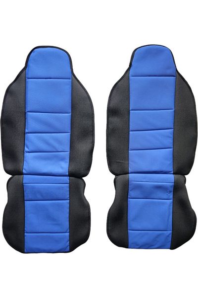 DELUXETUNING Set 2 huse scaune auto pentru fata, material textil, negru cu albastru
