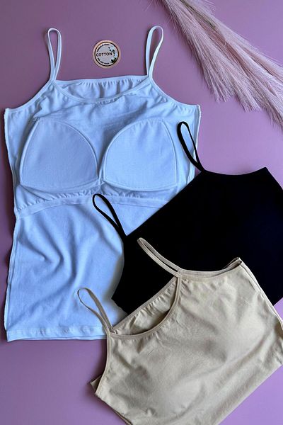 VicTroy Chic Drape with Rope Strap |   3-Piece Pad Thick Strap Black, White and Tan, Cotton Undershirt 63E49 (New Season)