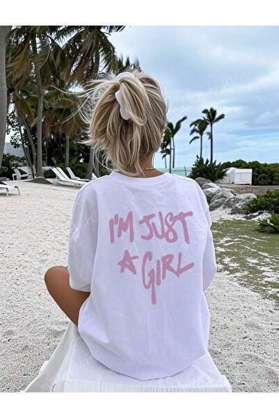 SVART WEAR أنا مجرد فتاة تي شيرت كبير الحجم أبيض