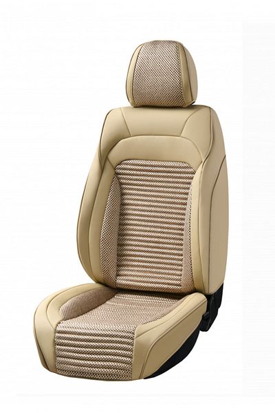 DELUXETUNING Set huse scaune auto universale, piele ecologica bej cu material textil bej, fata-spate