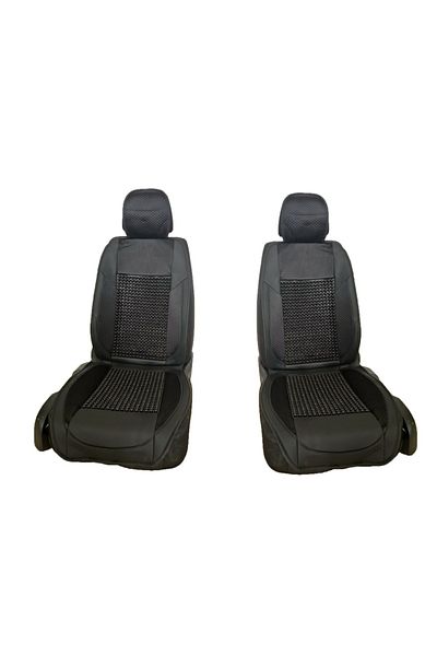 DELUXETUNING Set 2 huse scaune auto, pentru fata, bile din lemn, textil si piele, negru