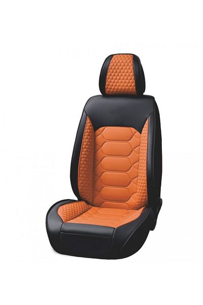 DELUXETUNING Set huse scaune auto universale, piele ecologica negru cu portocaliu, fata-spate