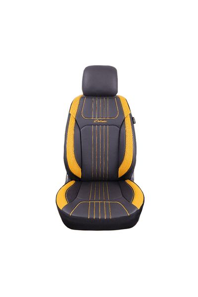 DELUXETUNING Set huse scaune auto piele ecologica negru cu galben, universale, fata-spate