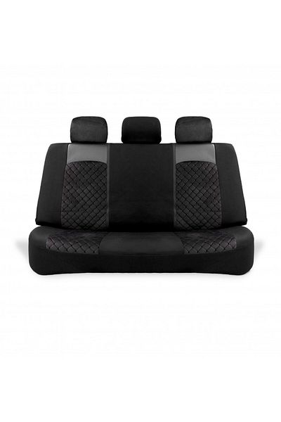 DELUXETUNING Set huse scaune auto universale, piele ecologica neagra cu material textil negru, fata-spate