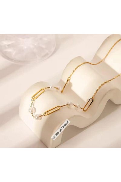 SONES Pearl Paperclip Steel Necklace A125-1