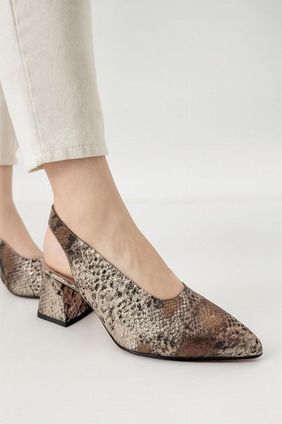 Mariolucci Women's Daily Heeled Shoes Genuine Metallic Snake Leather