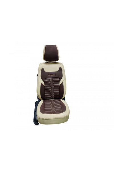 DELUXETUNING Set huse piele ecologica pentru scaune, crem cu maro, universale, fata-spate, Milano Design