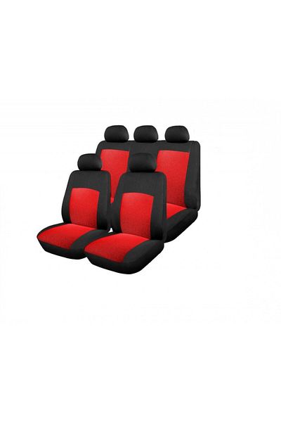 DELUXETUNING Set huse scaune auto, universale, fata-spate, bancheta spate fractionata, jacquard, negru cu rosu