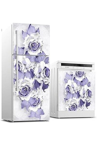 Mu Art Ahşap Refrigerator and Dishwasher White Goods Sticker Covering Purple Rose