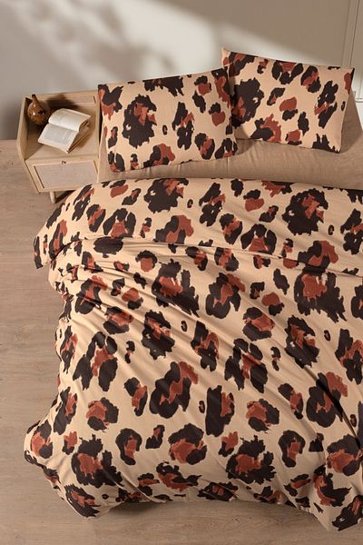 Mürdüm Home Leopard Patterned Double Duvet Cover Set with 100% Cotton Sheets