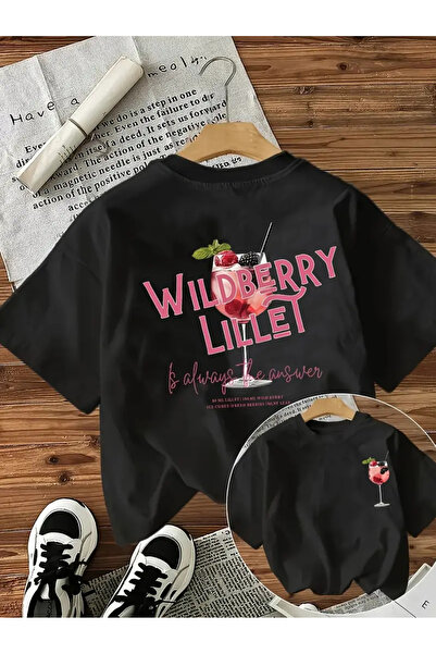 AEMİ Унисекс тениска с овъглено деколте и щампа от диви боровинки