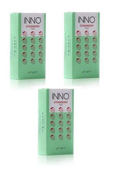 Eno Strawberry Flavored Condoms Pack of 3 with 12 Pieces Each