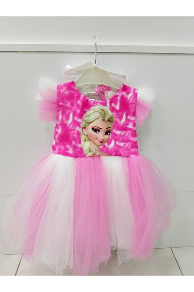 Derinzadekids Elsa Baskılı Taçlı Kız Çocuk Elbise