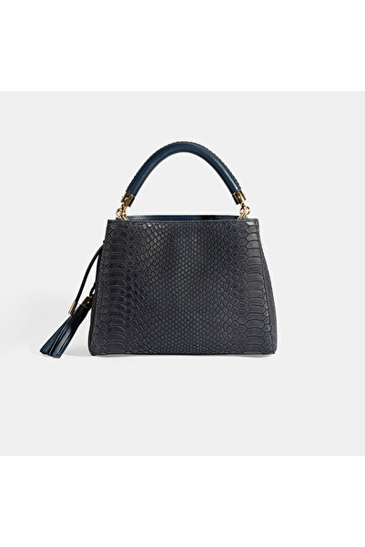 Desa Women's Navy Blue Leather Handbag with Tassel Accessories