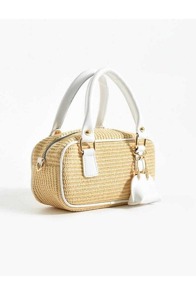 RUES Women's Hand and Shoulder Bag with Straw Detail