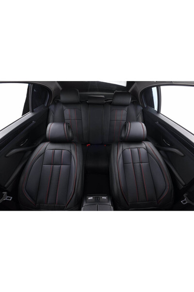 DELUXETUNING Set huse scaune auto universale, piele ecologica neagra negra cu...