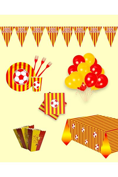 Evabrite Yellow Red Party Set - Special Fan Themed Birthday Concept for Children for 24 People