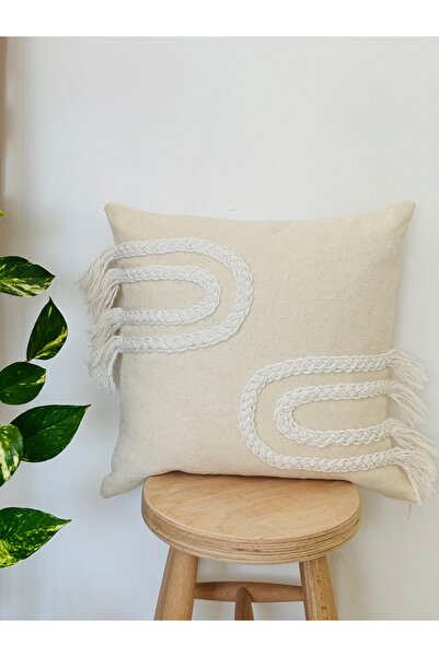 HOUSERİCH Special Design Handmade 100% Cotton Throw Pillow Cover with Macrame Detail