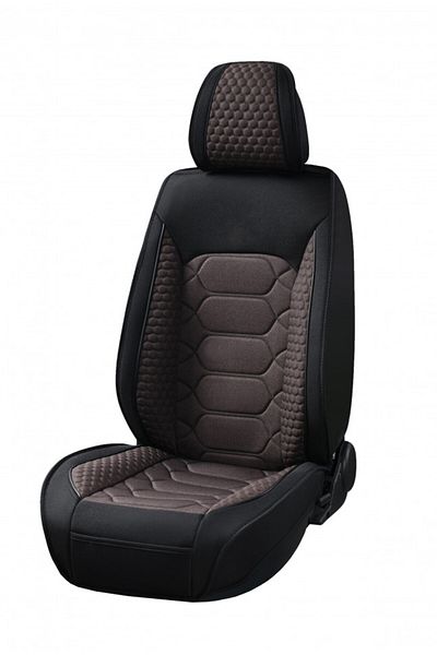 DELUXETUNING Set huse scaune auto universale, material textil negru cu maro, fata-spate