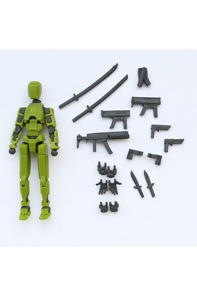 D B Morph Dummy 13 All Joints Movable Figure Toy(Khaki Green) + Weapons