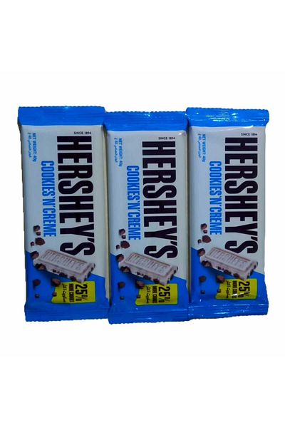 Hershey's 3 ألواح شوكولاتة هيرشي كوكيز آند كريم البيضاء، 40 غرام