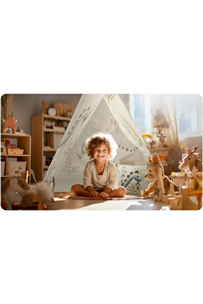 İSP Cort de joaca in stil Montessori, "Likesmart Dino Tent" pentru copii, Perna, Stabilizator, 114x114x1