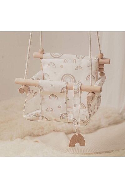 İSP Wooden baby and child swing, for indoor and outdoor use, "LikeSmart Rainbow Swing", easy to assemble