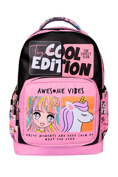 Alanç Gift Girl's Ultra Luxury Water Resistant Orthopedic Anime Pattern Primary School Backpack with Nutrition and Pen Holder